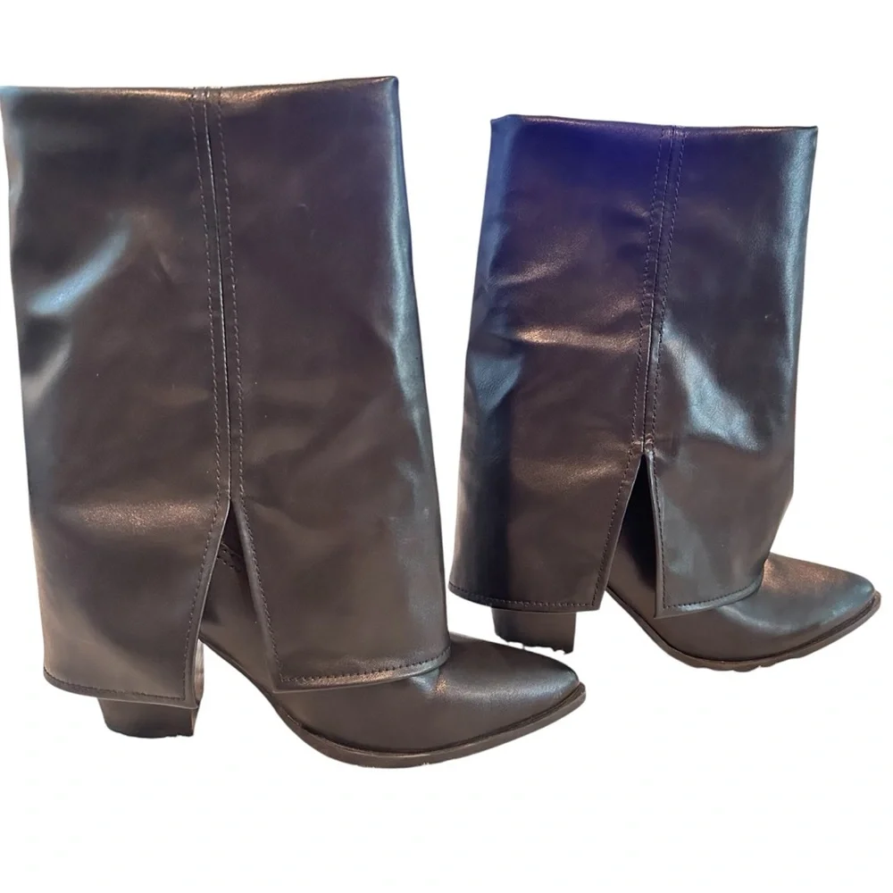 Madden Girl Black Heeled Black Fold Over Boots Womens Size 9.5 - Picture 5 of 5